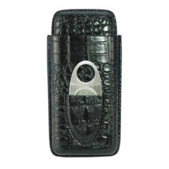 Travel Cigar Case with cutter – Black Crocodile PU Leather