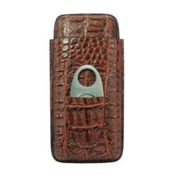 Travel Cigar Case with cutter – Brown Crocodile PU Leather
