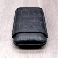 J Cure C.Gars Collection - Crocodile Leather Cigar Case - Black 3 Cigar Capacity (End of Line)