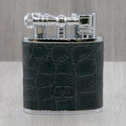 J Cure C.Gars Collection Jet Flame Table Lighter - Black Crocodile Leather (End of Line)