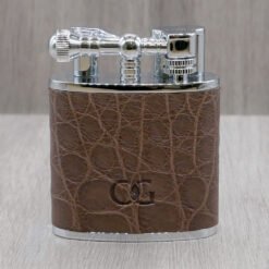 J Cure C.Gars Collection Jet Flame Table Lighter - Brown Crocodile Leather (End of Line)