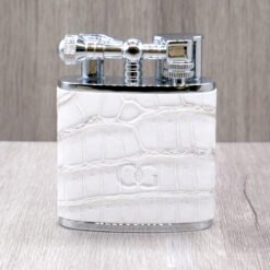 J Cure C.Gars Collection Jet Flame Table Lighter - White Crocodile Leather (End of Line)